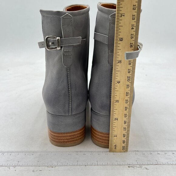 FSJ Grey Peep Open Toe Cut Out Buckle Ankle Bootie Stacked Block Low Heel Sandal - Picture 5 of 8